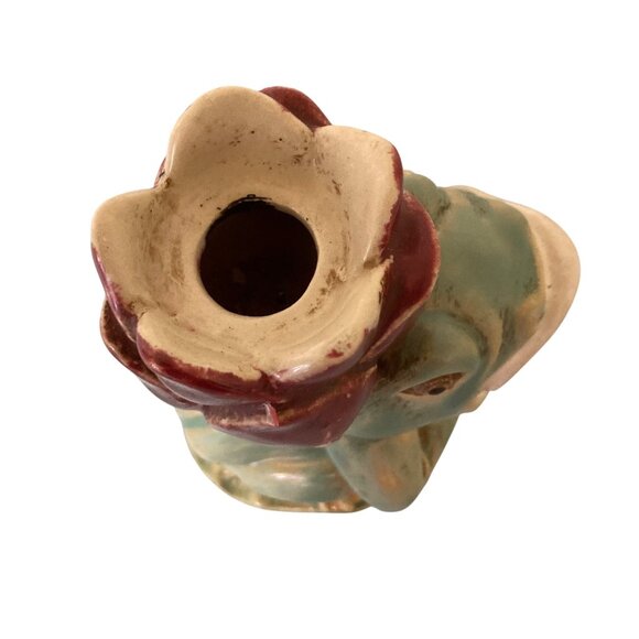 Majolica Chinese Frog Holding Lotus Flower Figurine Candle Holder - Picture 6 of 7